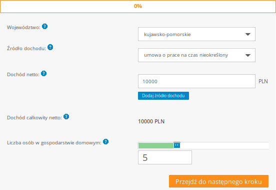 kalkulator internetowy - WP Care blue and orange online calculator