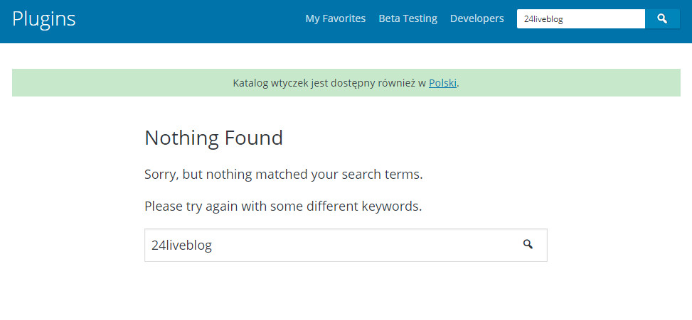 Screen from WordPress showing search results for the plugin