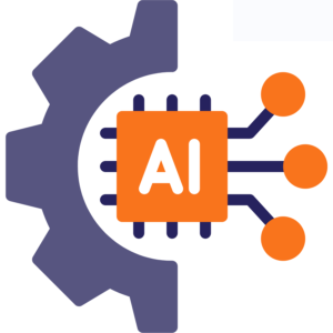 Sztuczna inteligencja - treść 1 - WP Care An image depicting half of a gear and a processor with the label 'AI'. The image refers to data analysis using artificial intelligence.