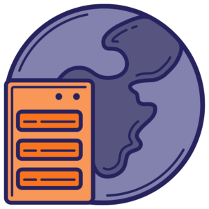 Image showing an orange server icon over a purple globe. Refers to CDN servers described in the article.