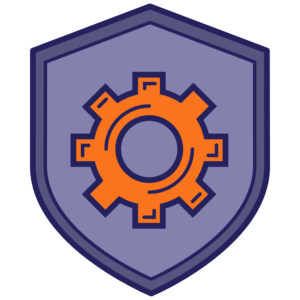 Image showing a shield icon with an orange gear. Refers to the need for proper data security when using cache.