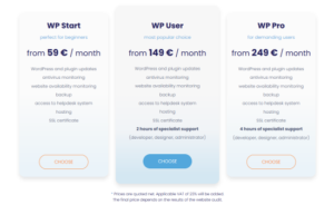Pricing packages - WP Care An image showing WP Care service packages